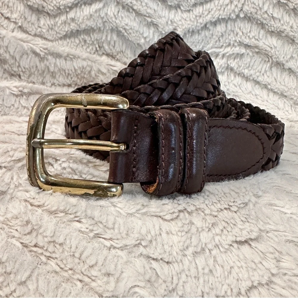 Woven genuine leather woven brown adjustable  belt. Size XXXL, 48-50
